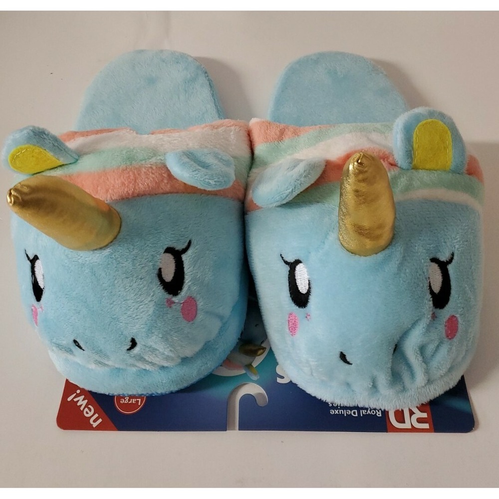 Unicorn Slippers blue Medium‎ 7-8 By Royal Deluxe 100% Polyester New!